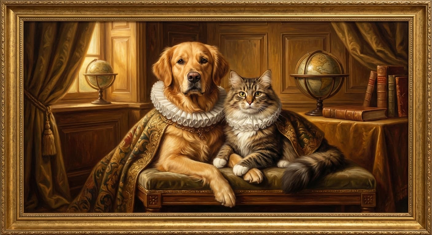 Dog and cat together portrait