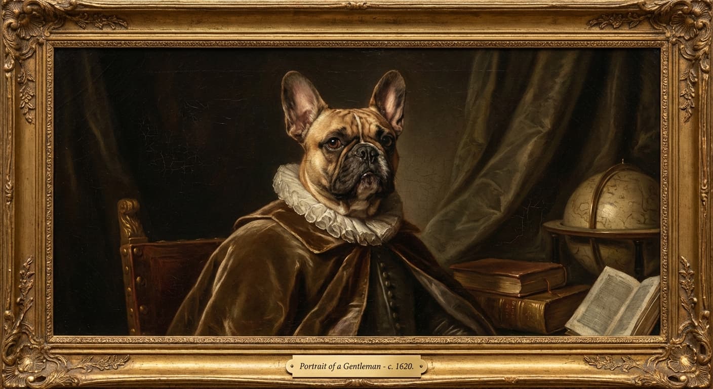 French Bulldog dog portrait in Renaissance style