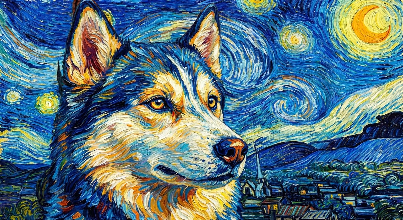 Husky dog portrait in Van Gogh style