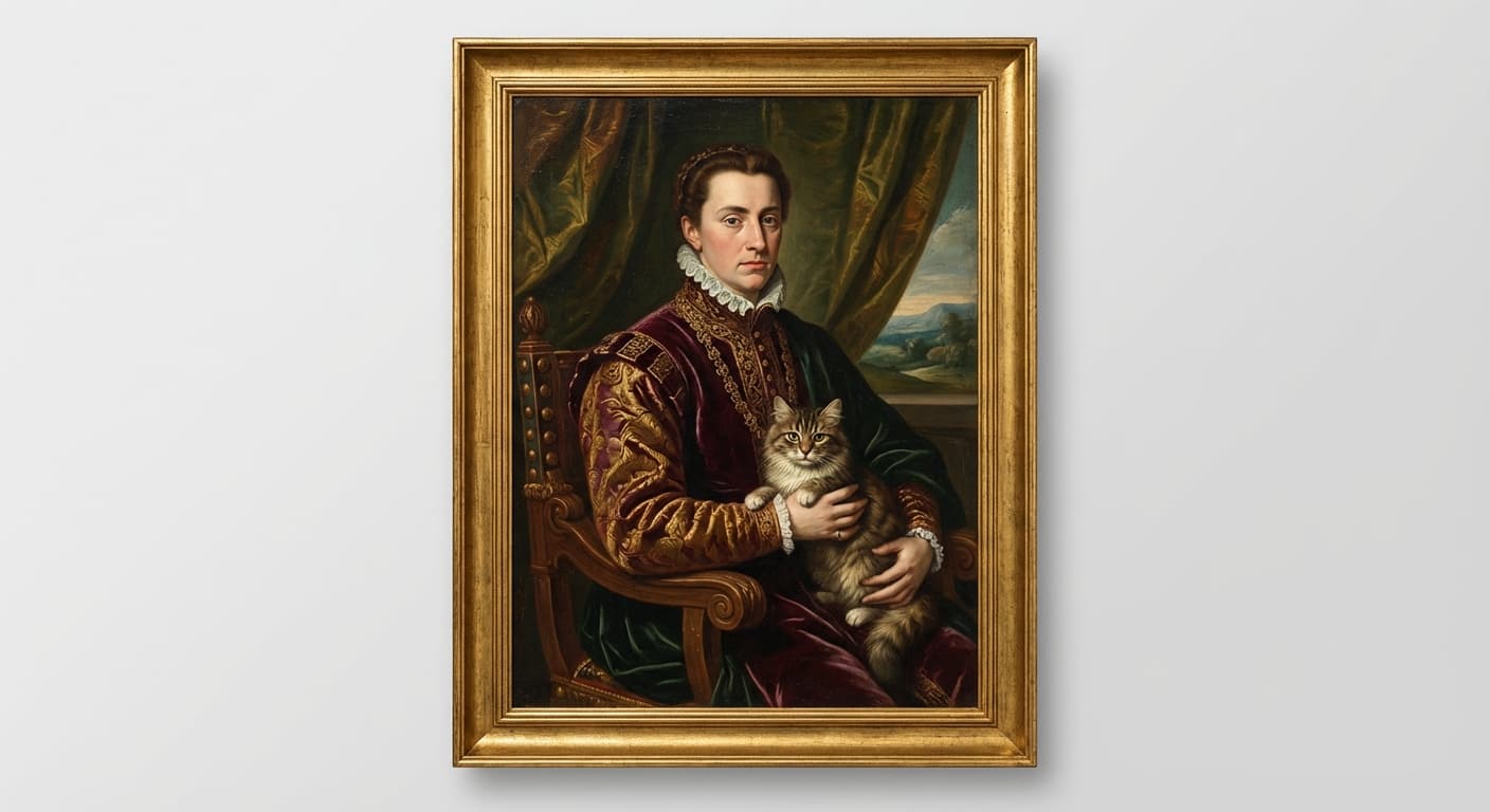 Owner with cat in Renaissance style