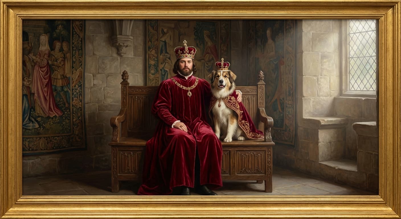Owner with dog in royal portrait style