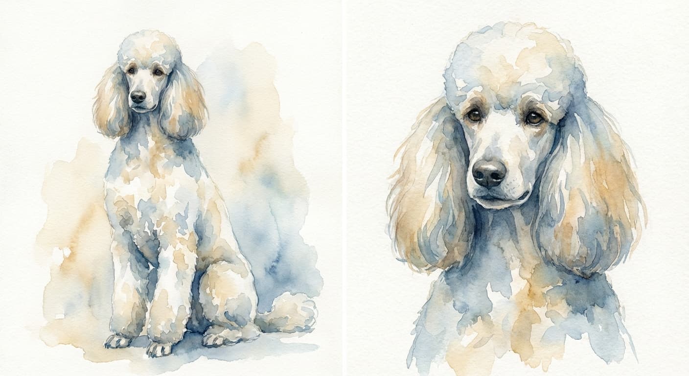 Poodle dog portrait in Watercolor style