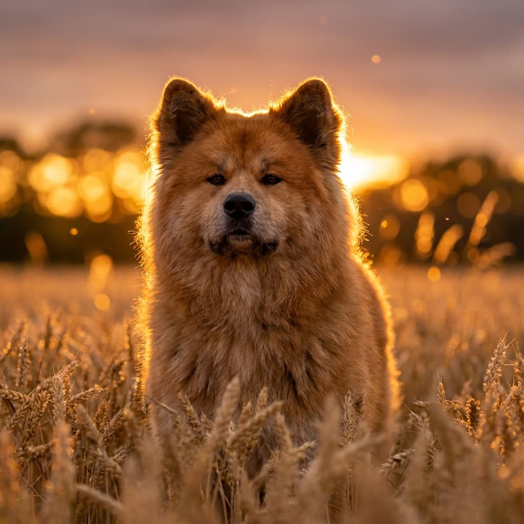 Akita in Golden Hour Field style