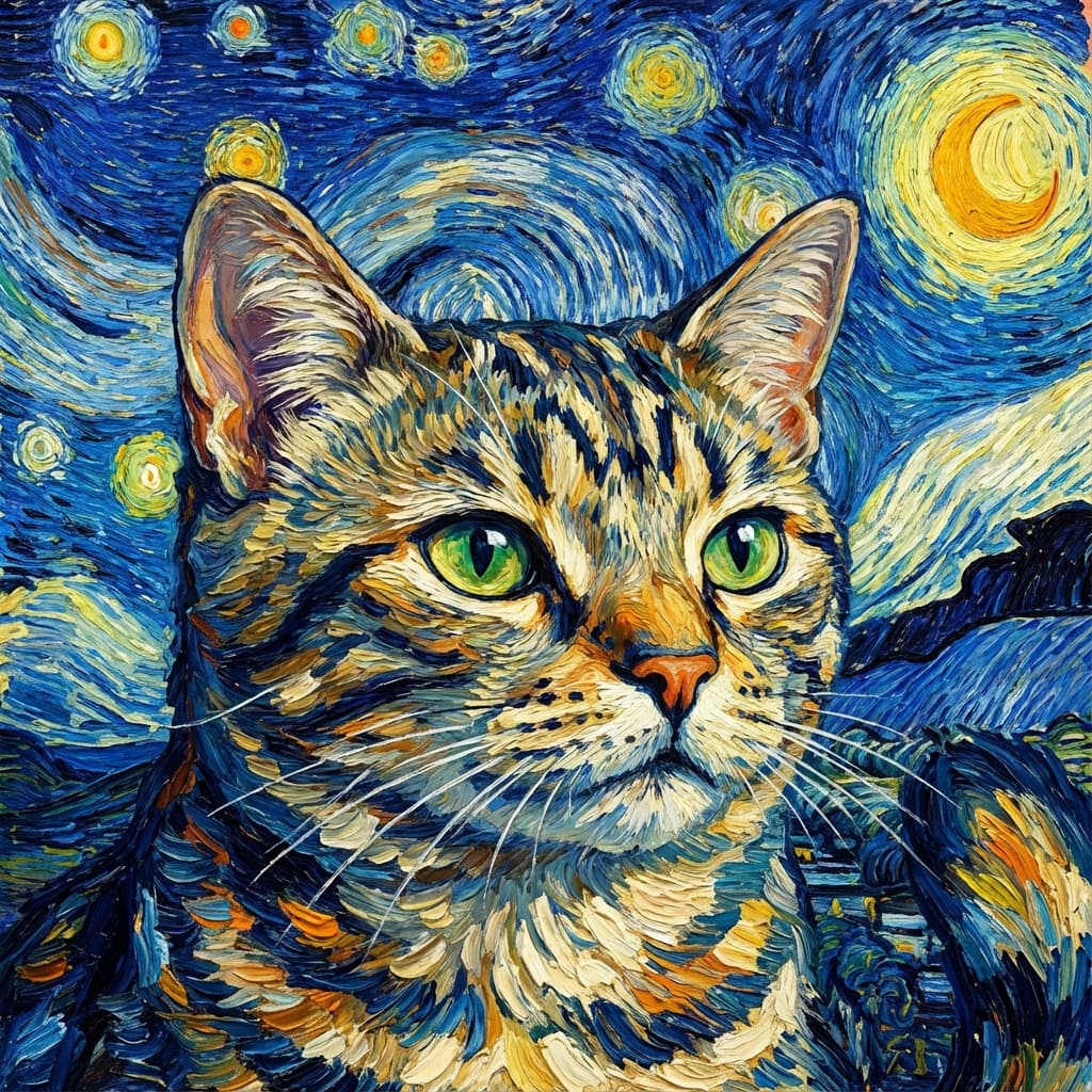 American Shorthair in Van Gogh style