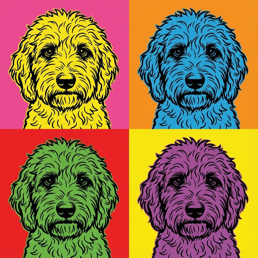 Aussiedoodle in Warhol style