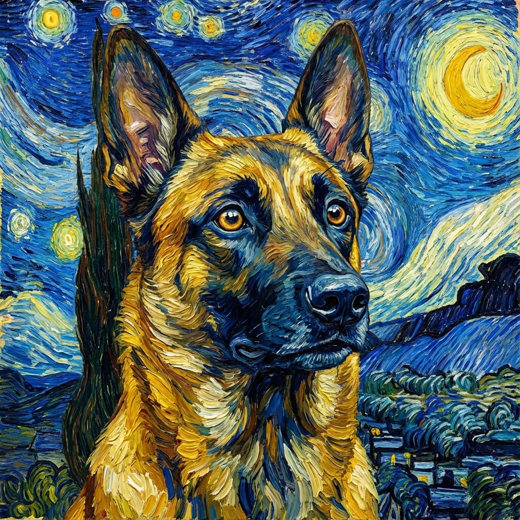 Belgian Malinois in Van Gogh style