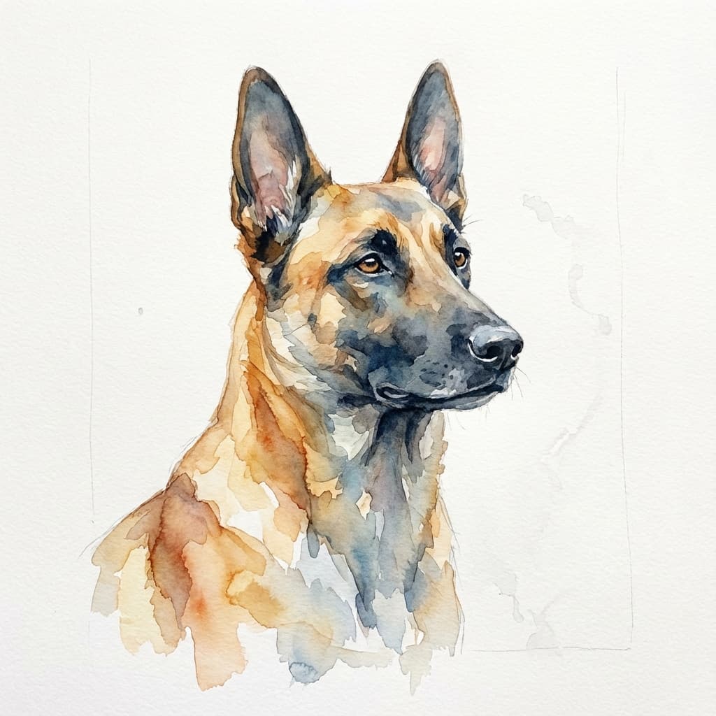 Belgian Malinois in Watercolor style