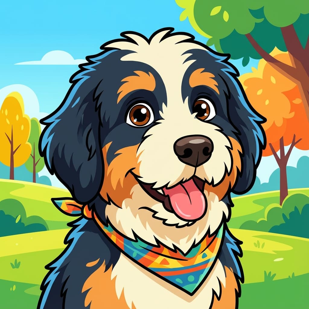 Bernedoodle in Cartoon style