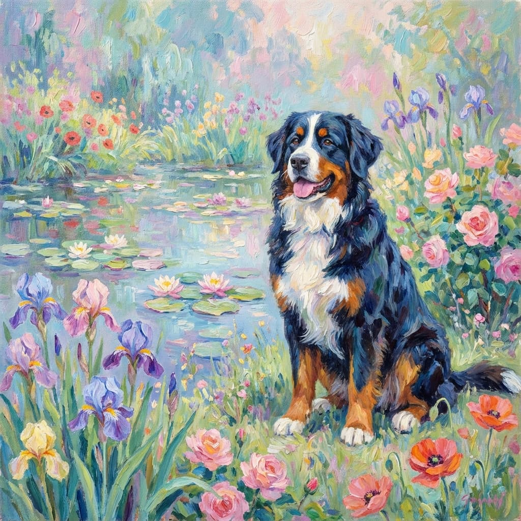 Bernese Mountain Dog in Monet style