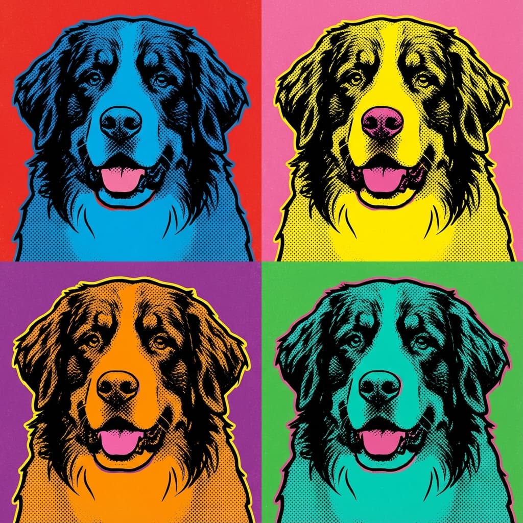 Bernese Mountain Dog in Warhol style