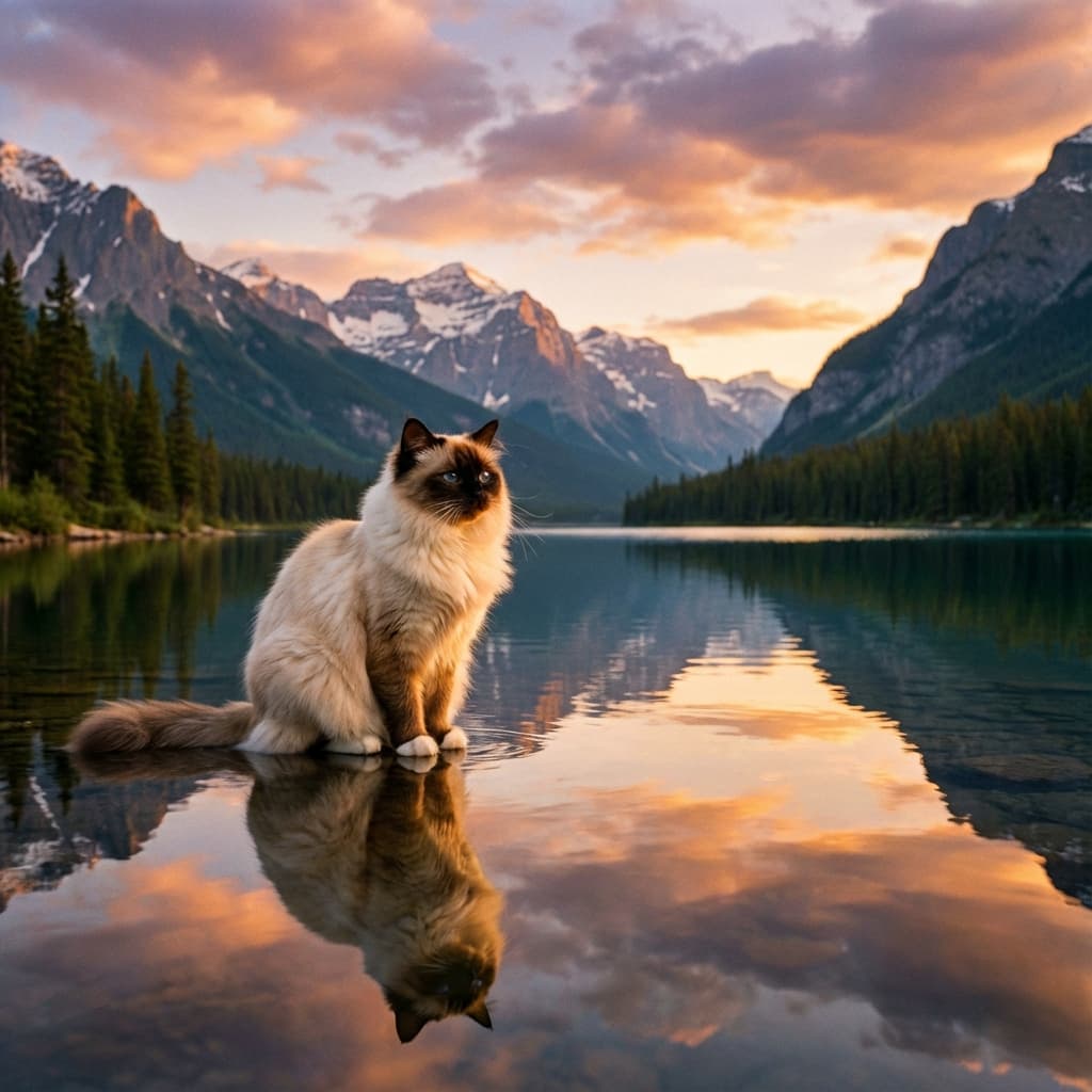 Birman in Lakeside Scene style