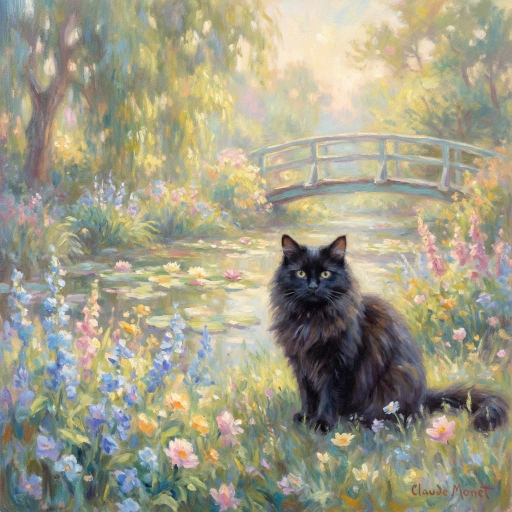 Black Cat in Monet style