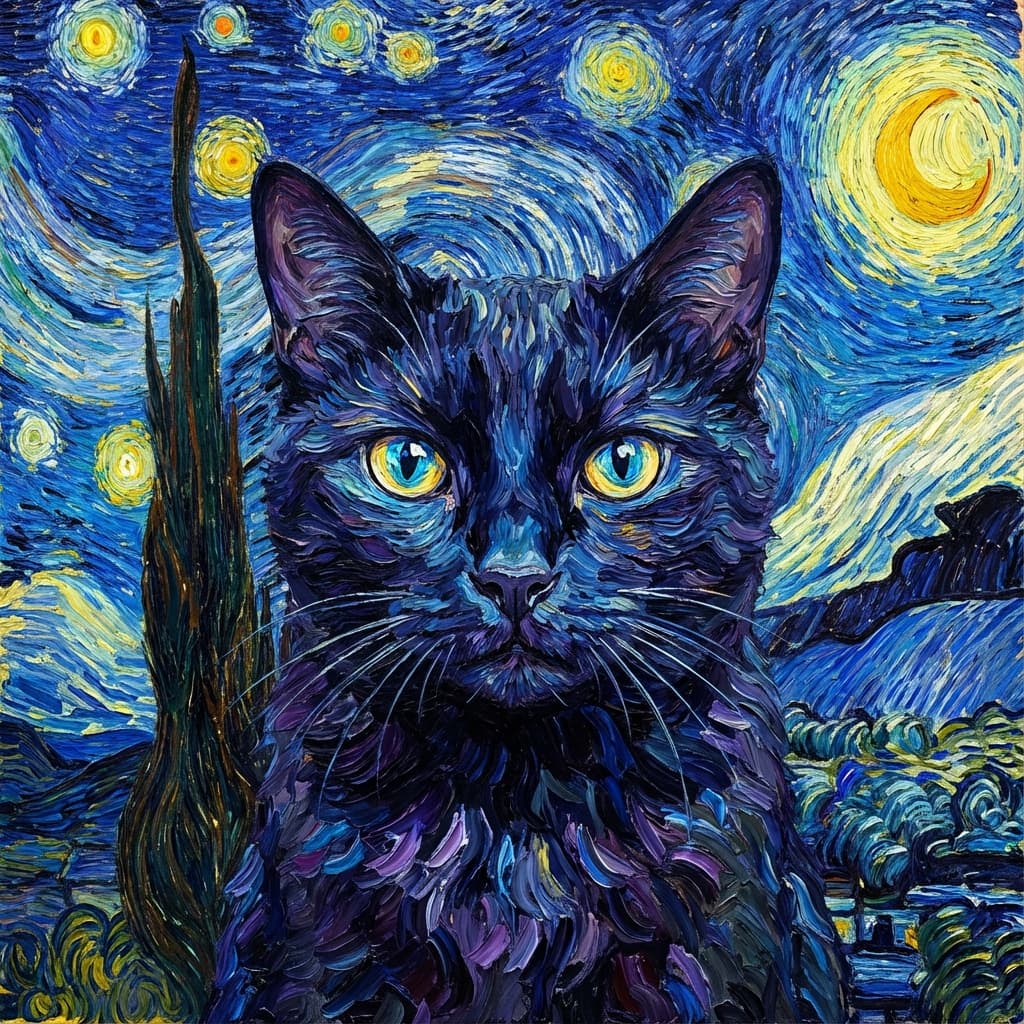 Black Cat in Van Gogh style