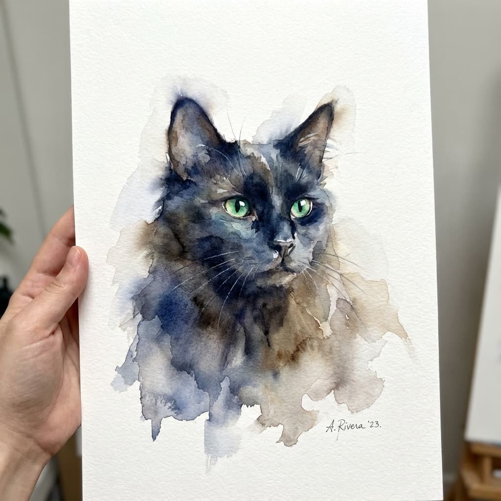 Black Cat in Watercolor style