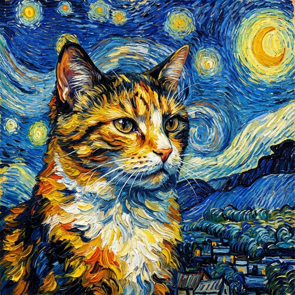 Calico Cat in Van Gogh style
