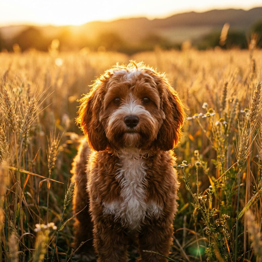 Cavapoo in Golden Hour Field style