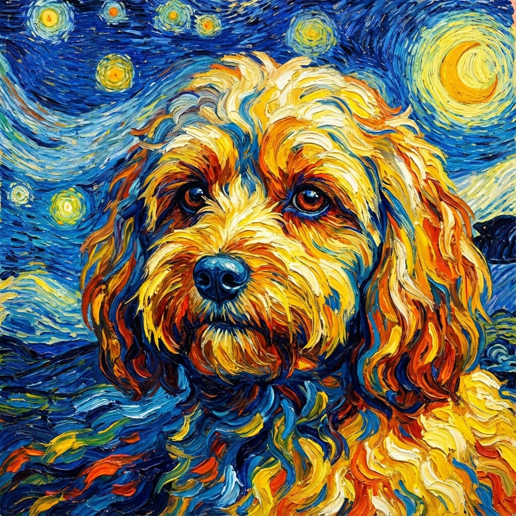 Cavapoo in Van Gogh style