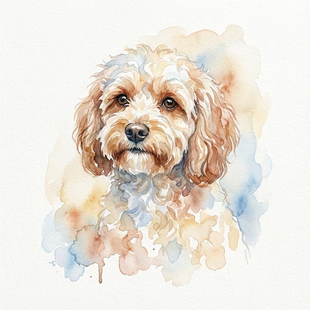 Cavapoo in Watercolor style