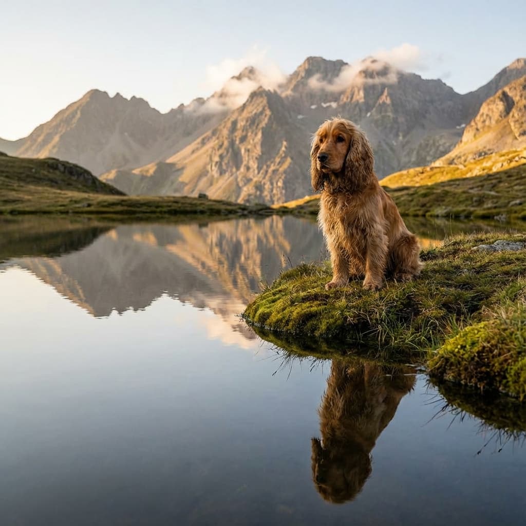 Cocker Spaniel in Lakeside Scene style