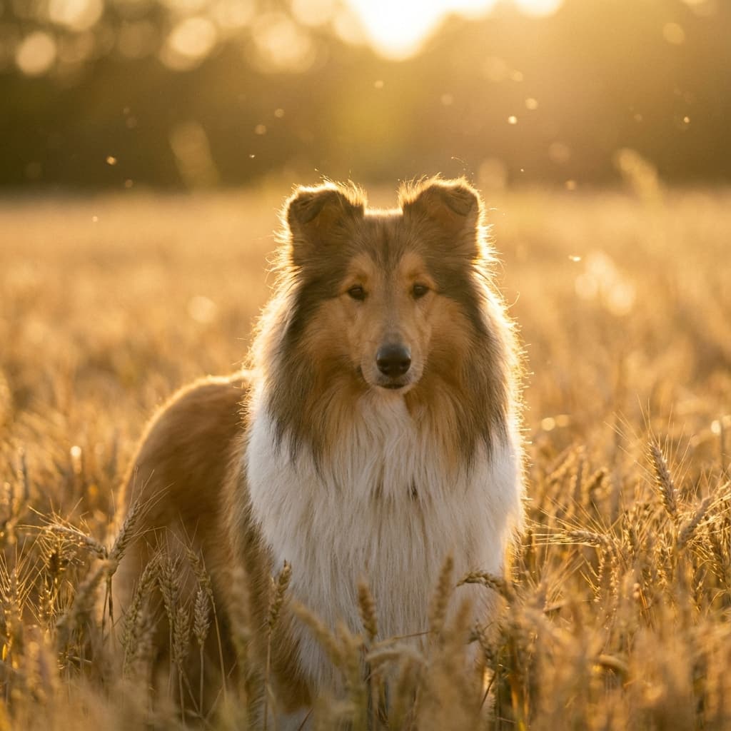Collie in Golden Hour Field style