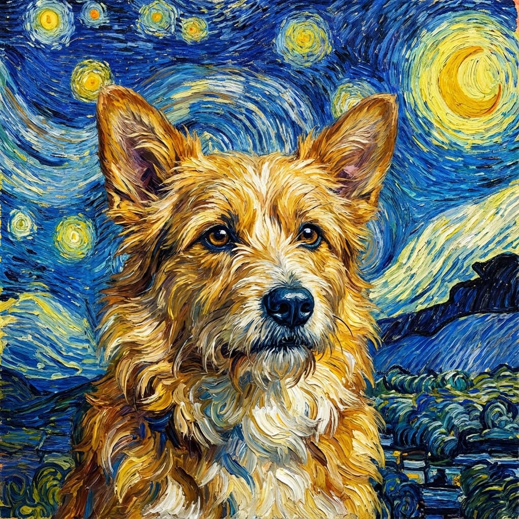Corgipoo in Van Gogh style