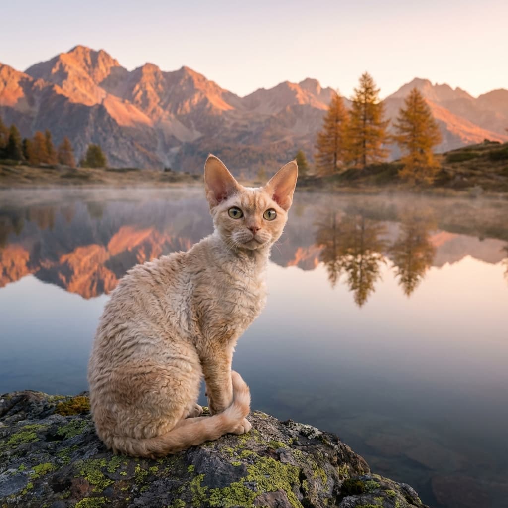 Devon Rex in Lakeside Scene style