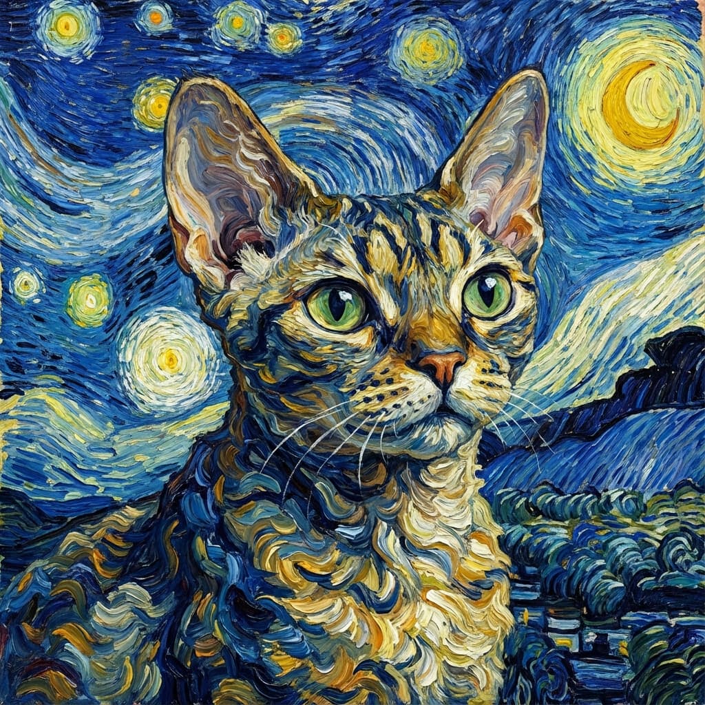 Devon Rex in Van Gogh style