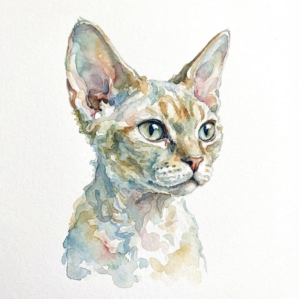 Devon Rex in Watercolor style