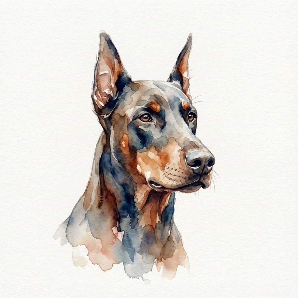 Doberman Pinscher in Watercolor style