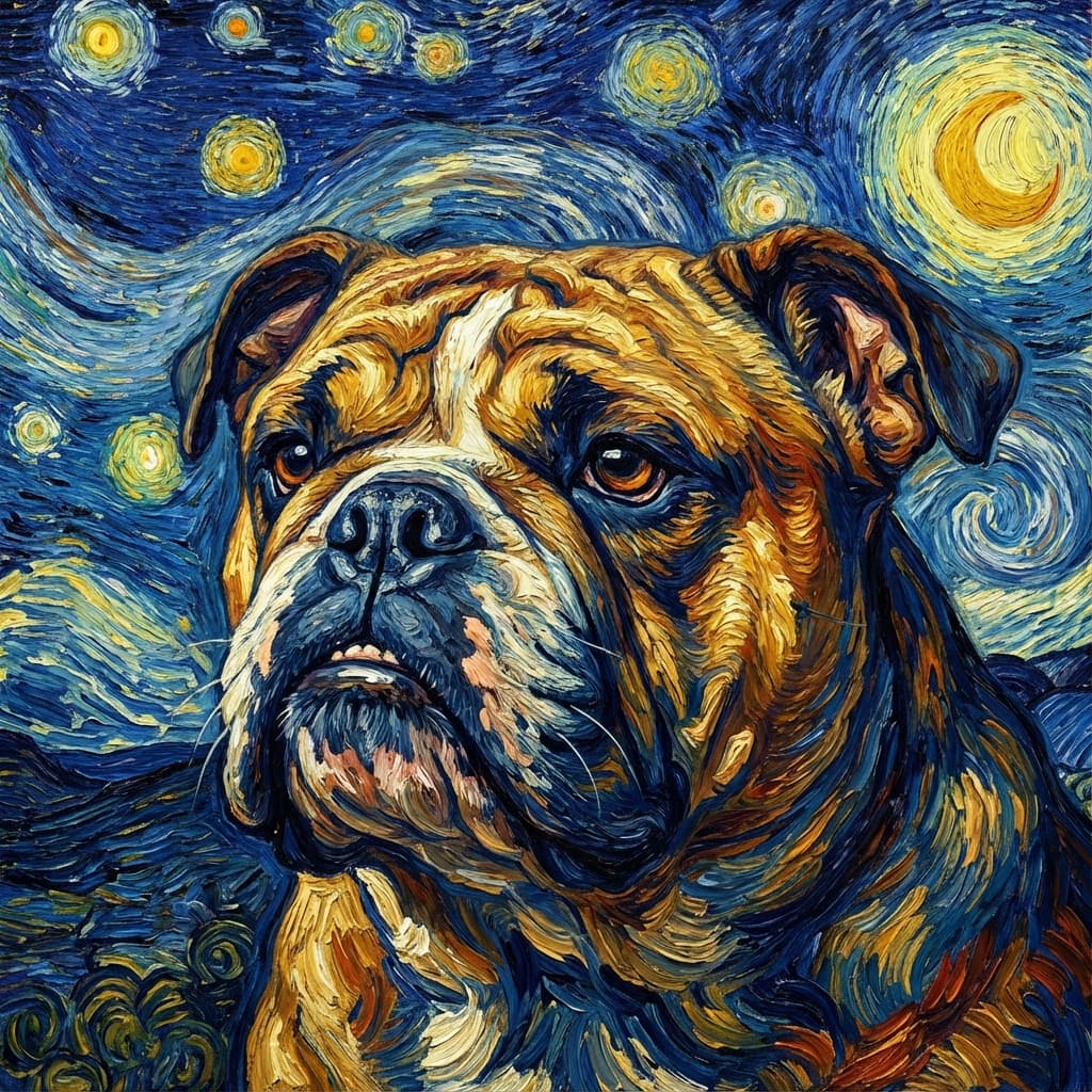 English Bulldog in Van Gogh style