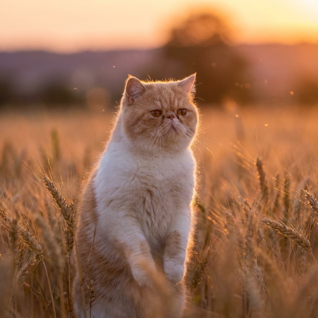 Exotic Shorthair in Golden Hour Field style