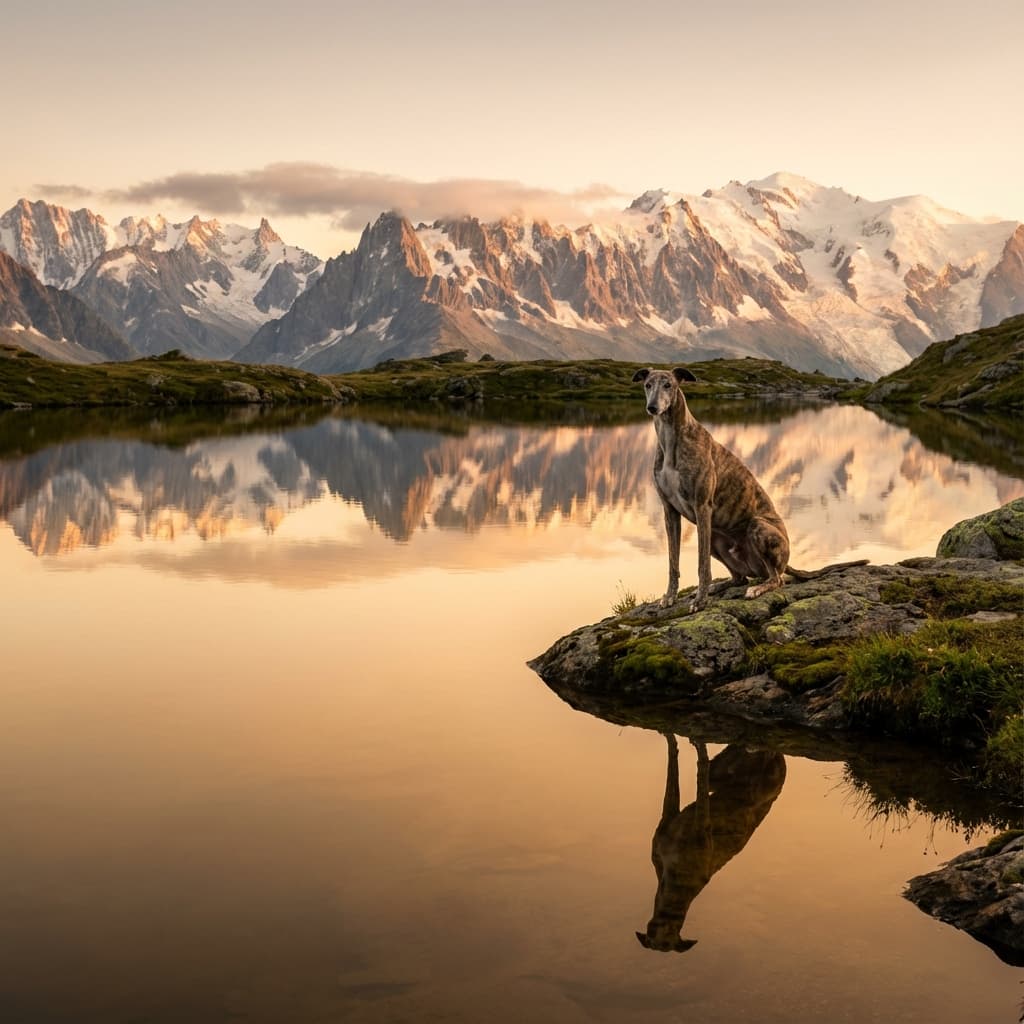 Greyhound in Lakeside Scene style