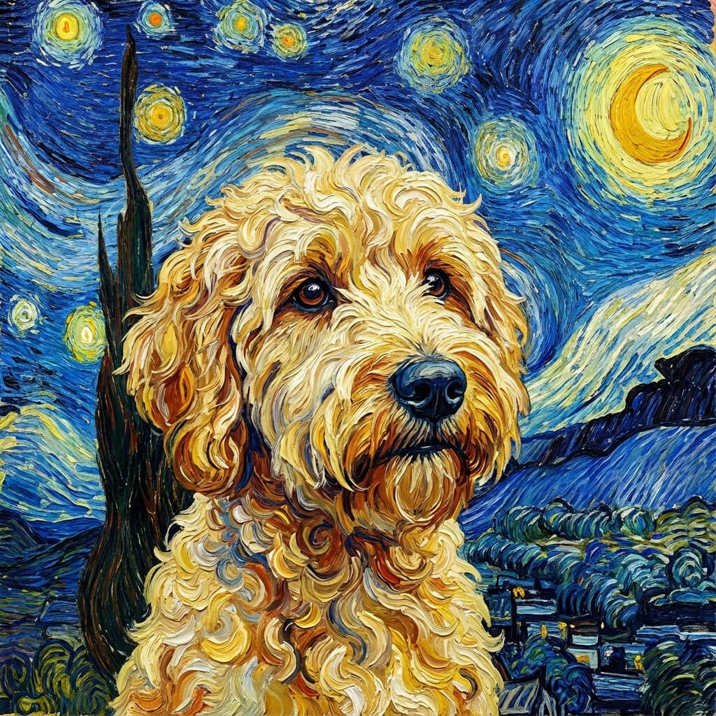 Labradoodle in Van Gogh style