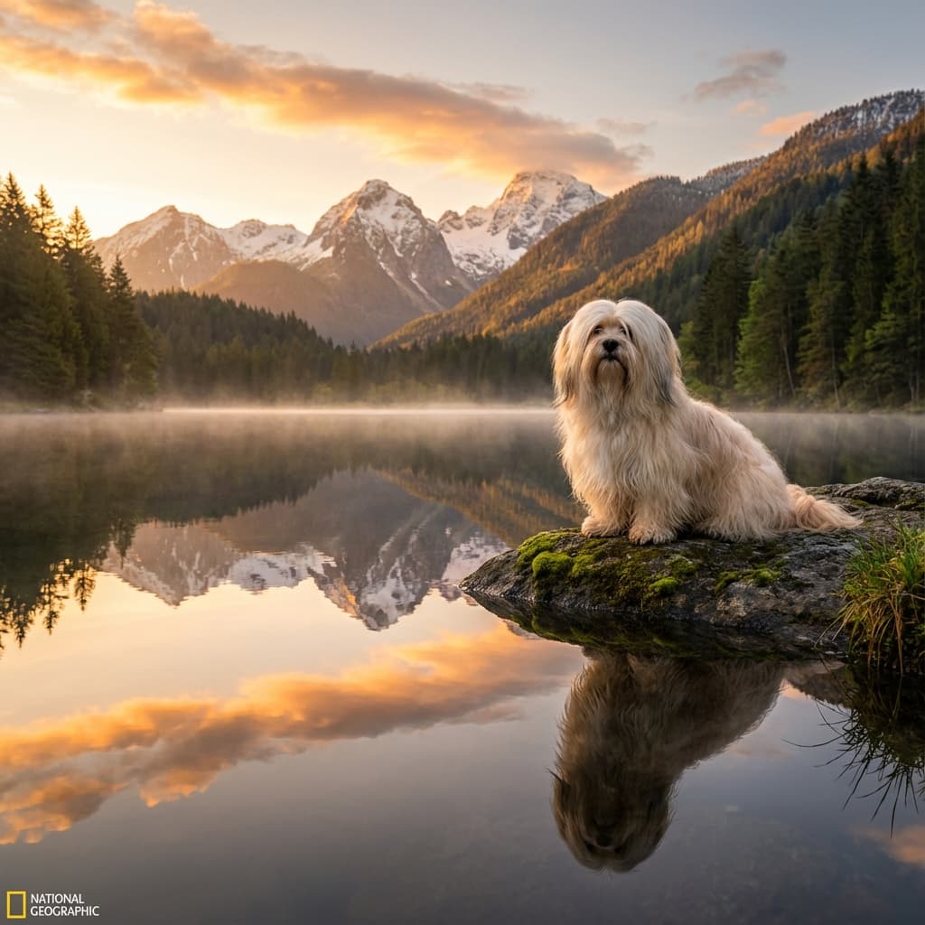 Lhasa Apso in Lakeside Scene style