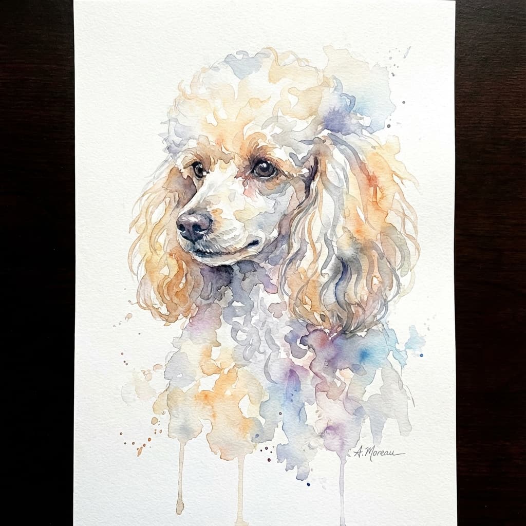 Miniature Poodle in Watercolor style