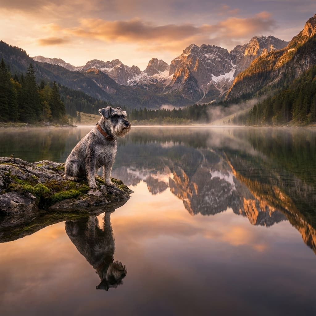 Miniature Schnauzer in Lakeside Scene style