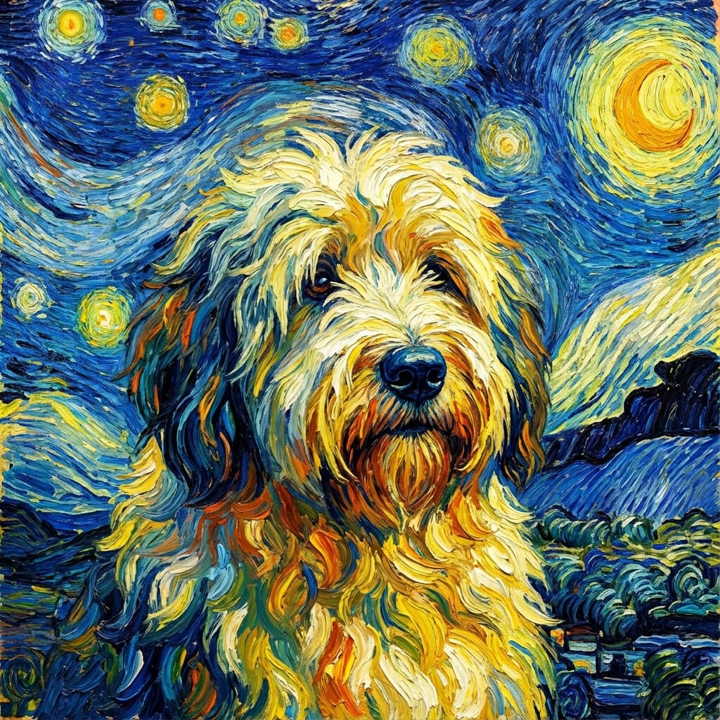 Old English Sheepdog in Van Gogh style
