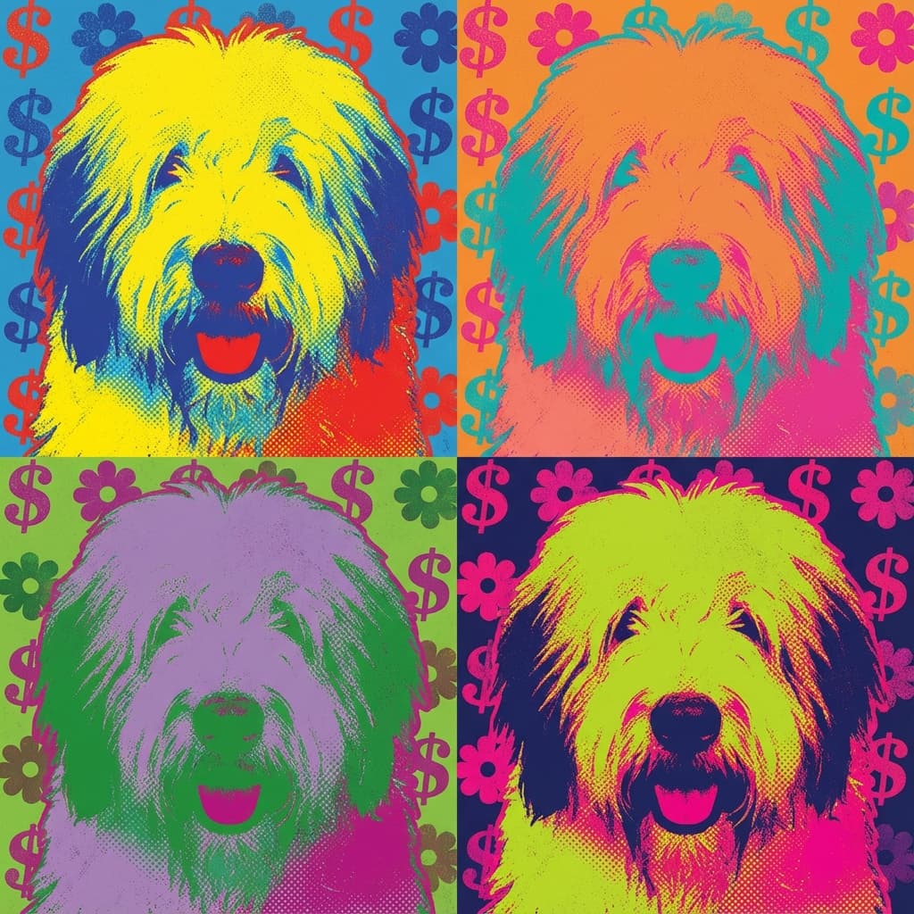 Old English Sheepdog in Warhol style