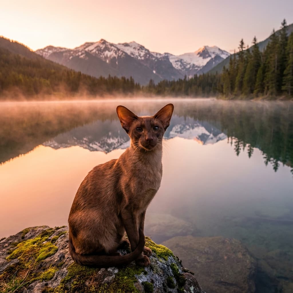 Oriental Shorthair in Lakeside Scene style
