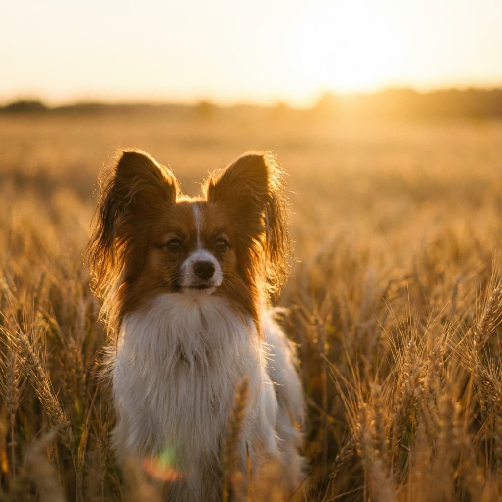 Papillon in Golden Hour Field style