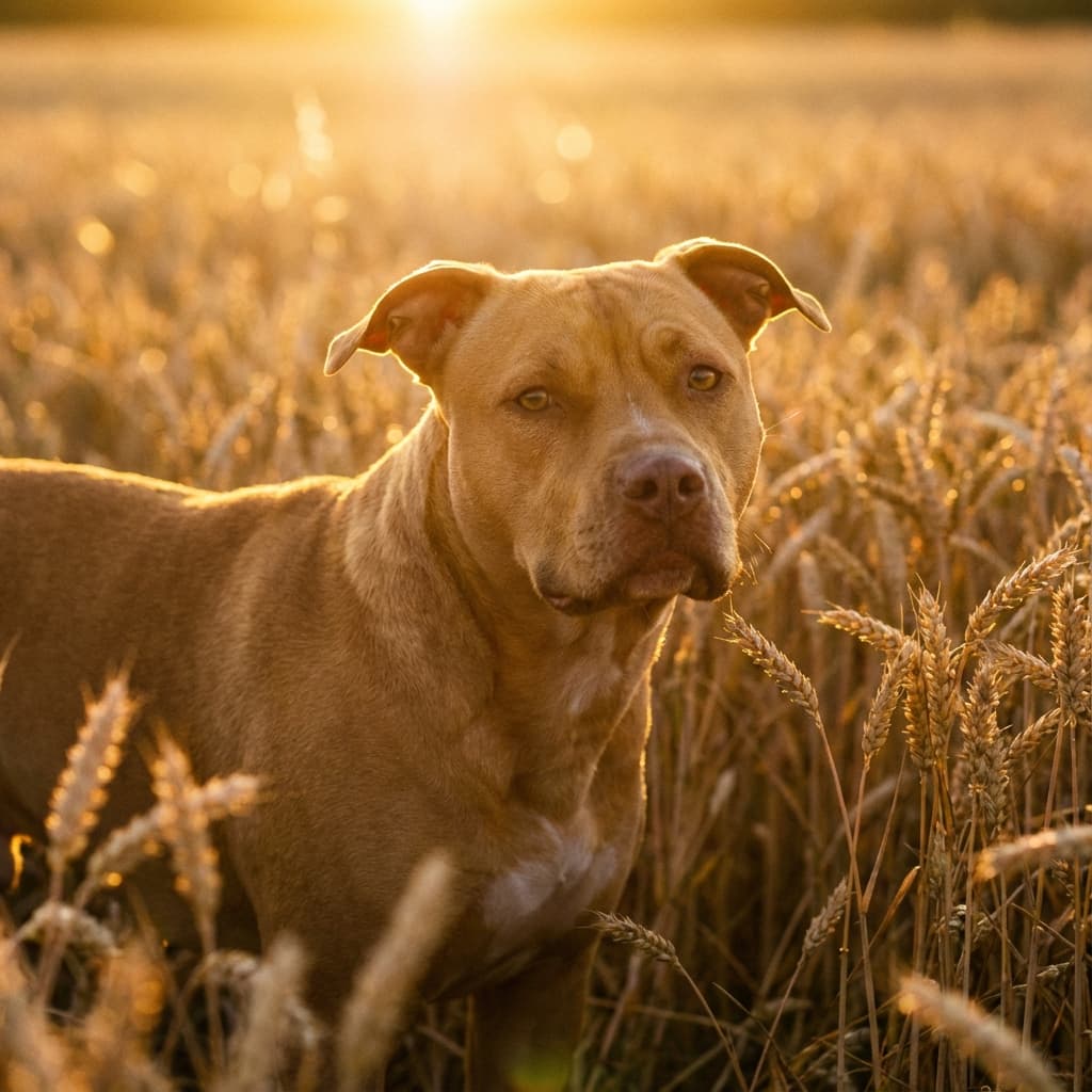 Pit Bull in Golden Hour Field style