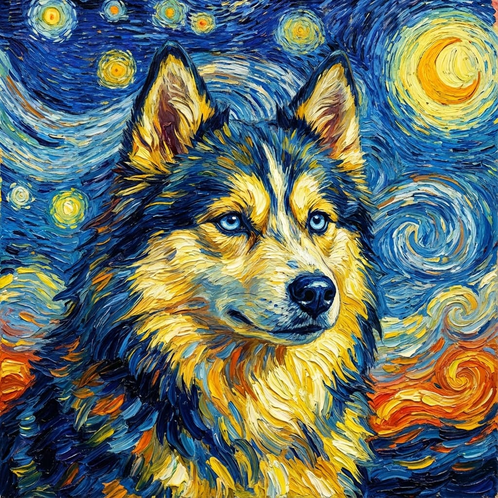 Pomsky in Van Gogh style
