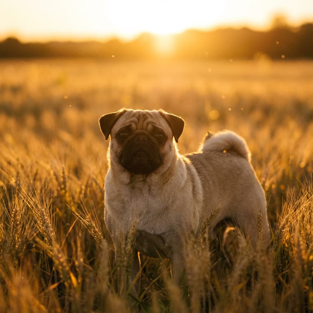 Pug in Golden Hour Field style