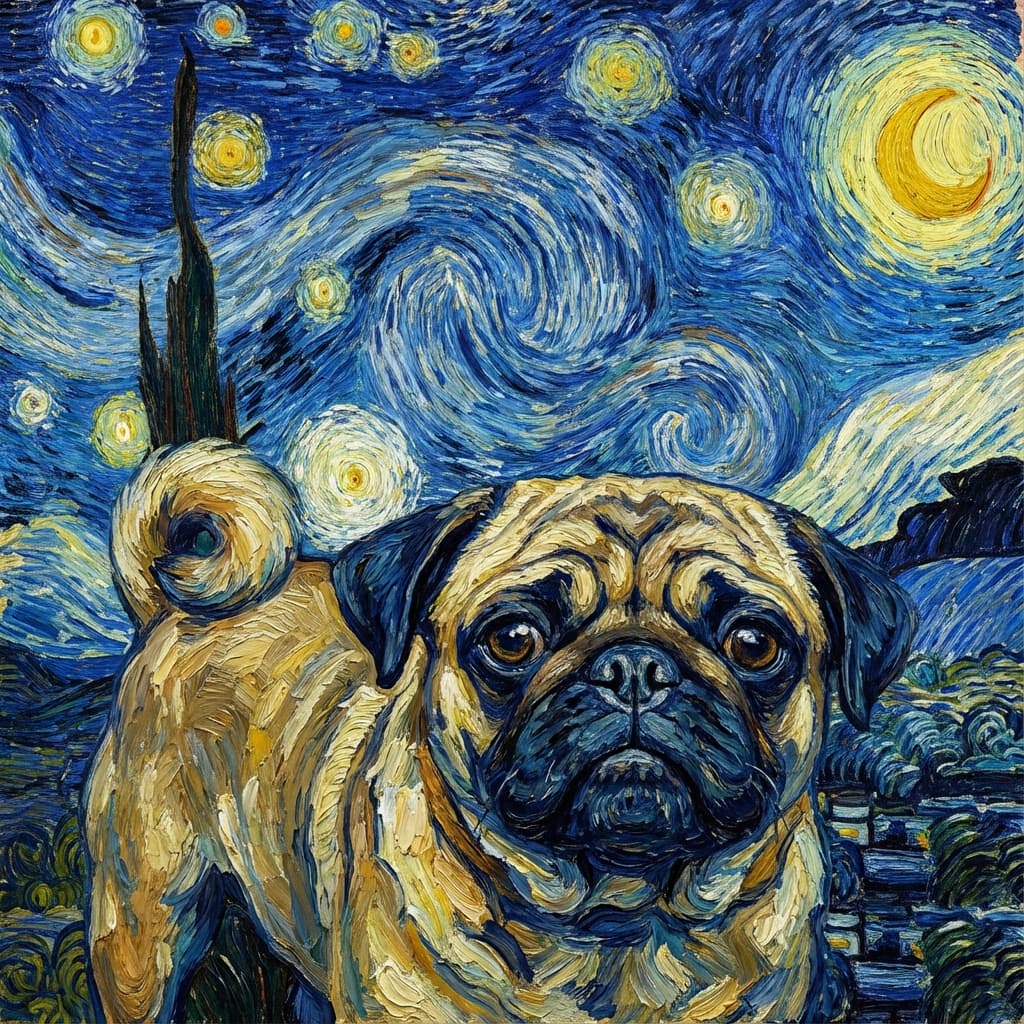 Pug in Van Gogh style