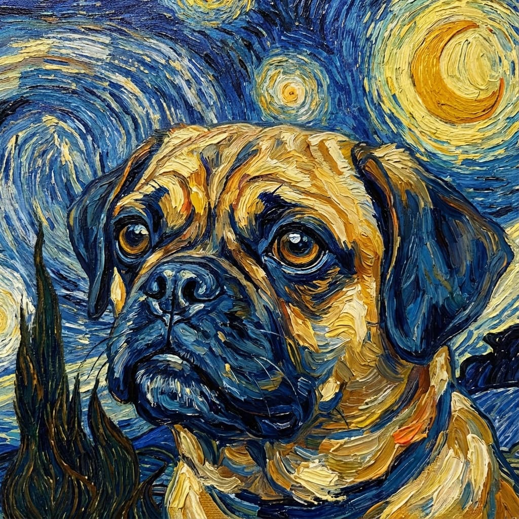 Puggle in Van Gogh style