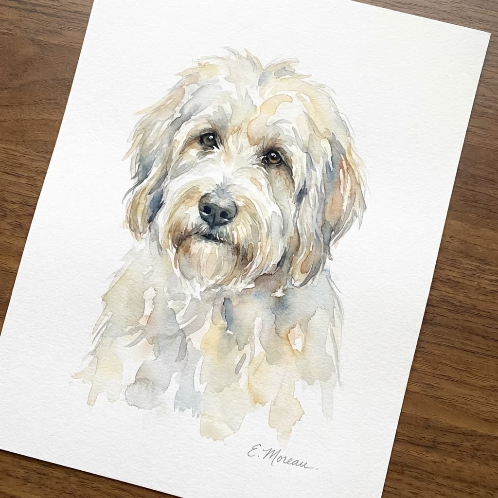 Pyredoodle in Watercolor style