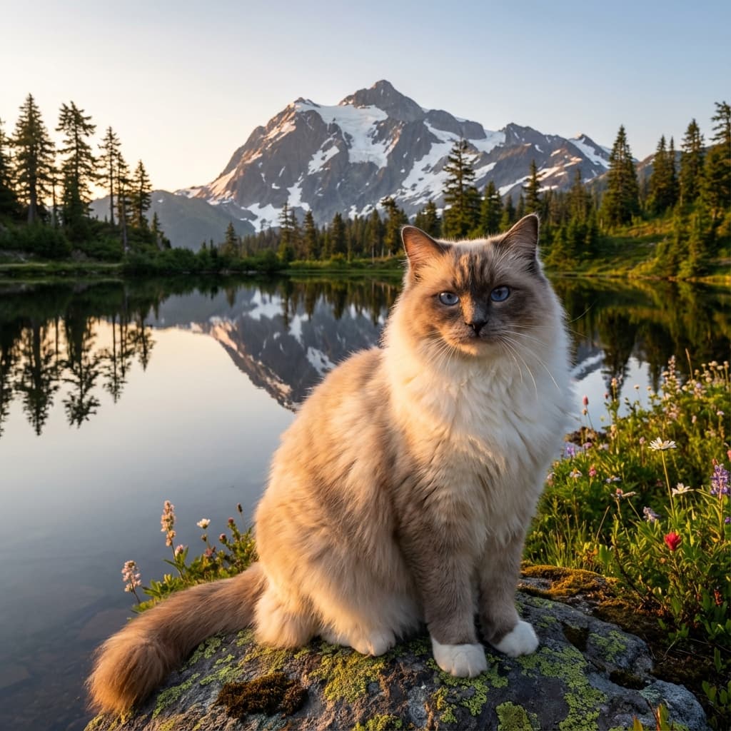 Ragdoll in Lakeside Scene style