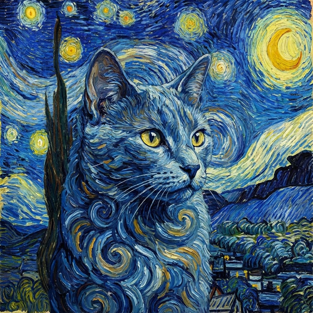Russian Blue in Van Gogh style