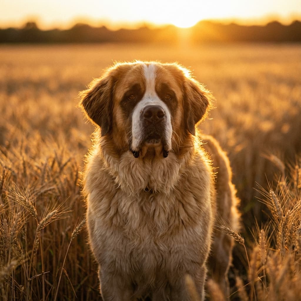 Saint Bernard in Golden Hour Field style
