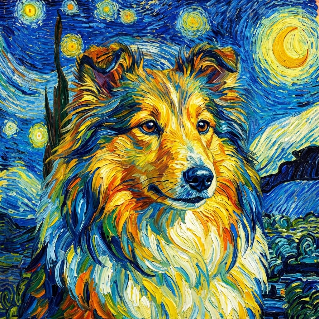 Shetland Sheepdog in Van Gogh style